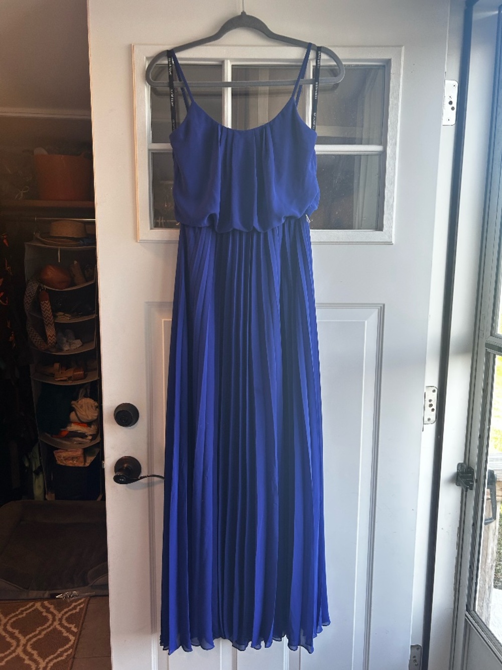 Royal blue floor length pleated dress